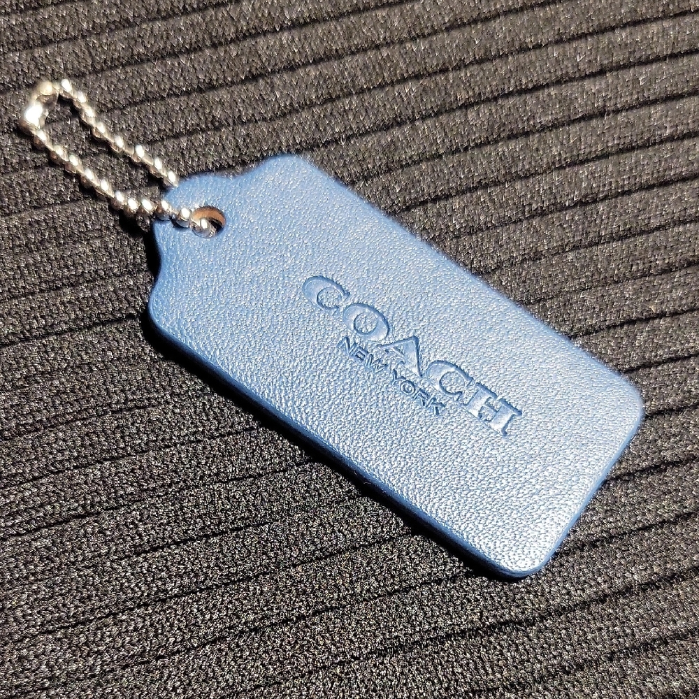 Coach Navy Leather Tag with Silver Chain